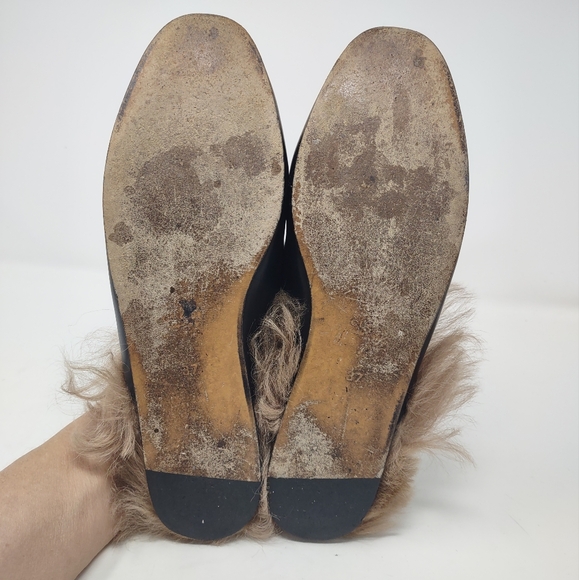 Gucci 37 Princetown fur black leather mules loafers slippers GG - Picture 15 of 16
